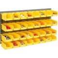 Global Equipment Wall Bin Rack Panel 36 x19 - 32 Yellow 4-1/8x7-1/2x3 Stacking Bins 550200YL